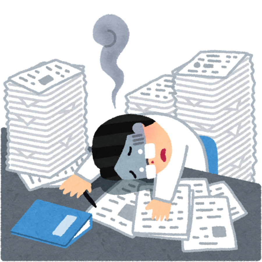 nhan vien met moi voi giay to